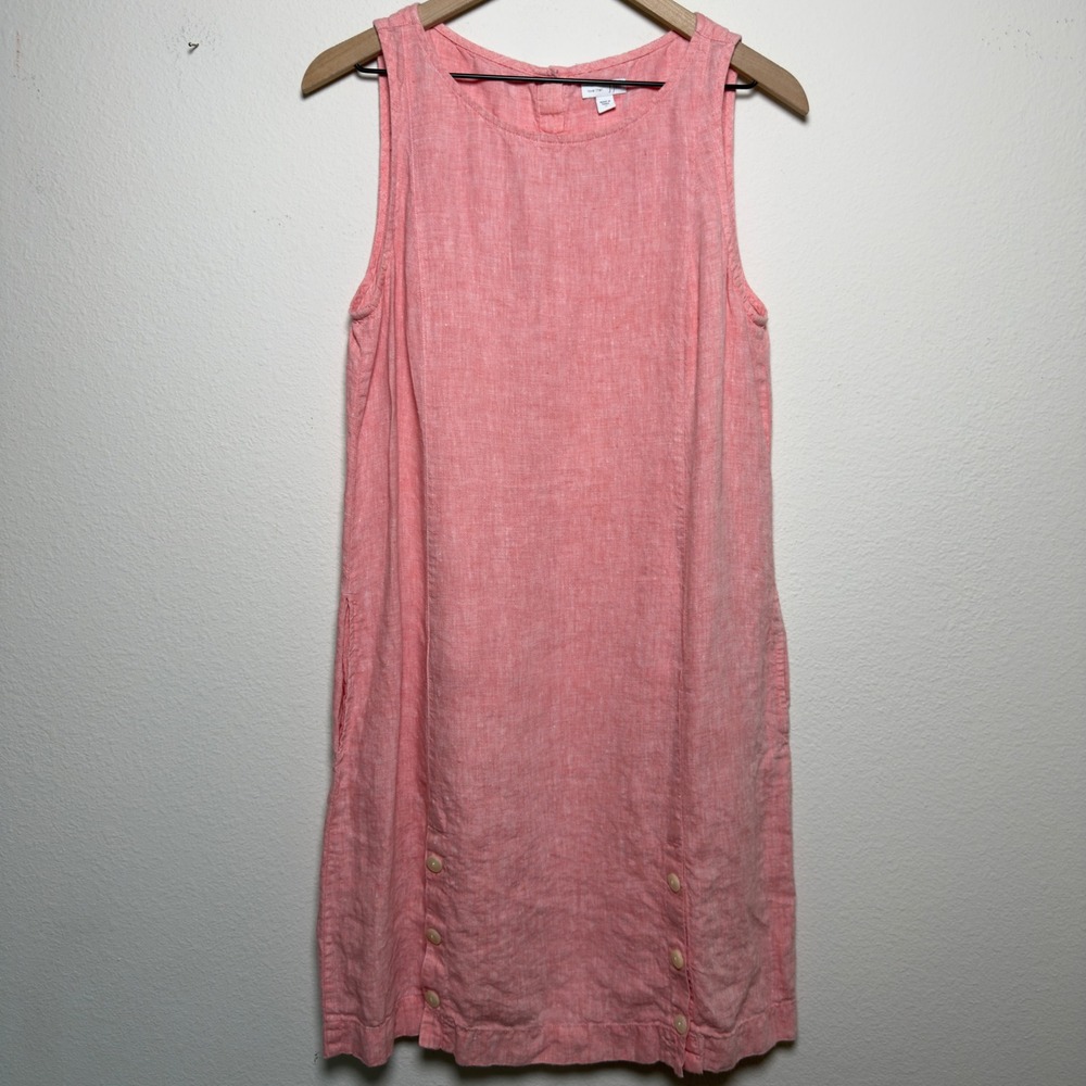 J. Jill Womens 100% Love Linen Dress Pink Sleeveless Button Pocket Lagenlook